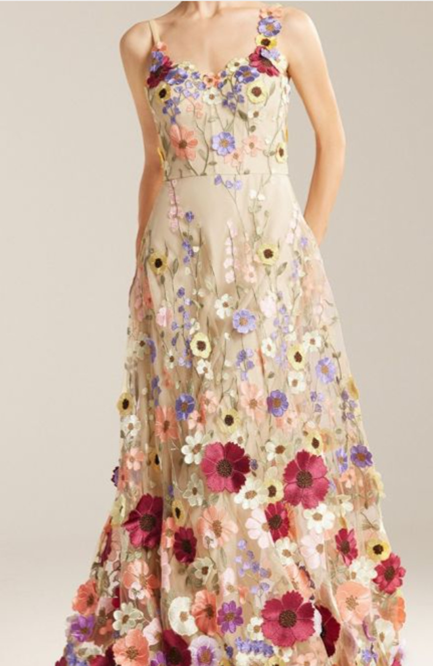 AW BRIDAL 6 S Beige embroidered 3d floral Alison prom party maxi dress NEW B51
